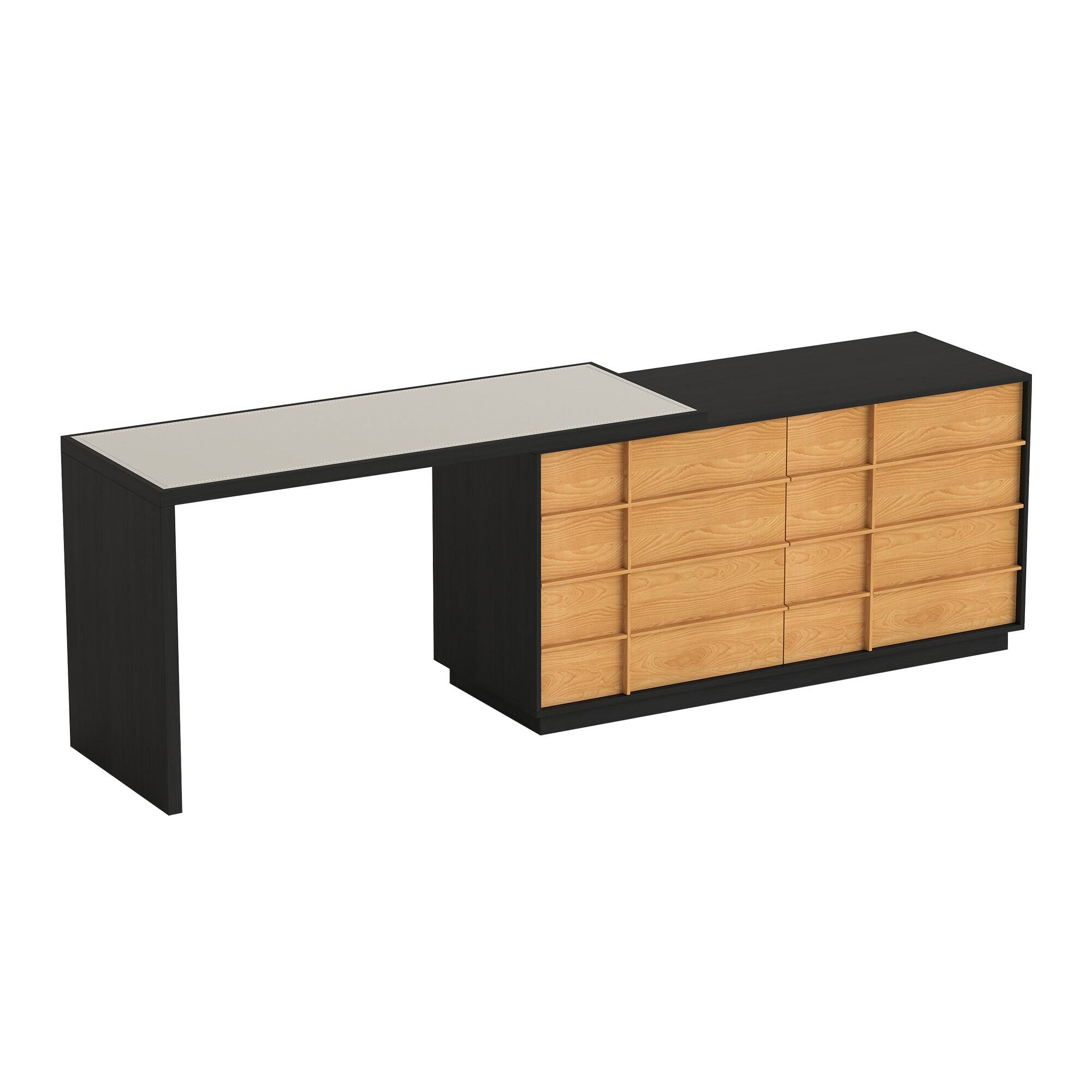 Alt View 7. luck idea - Modern Extendable Rotating L-Shaped Desk with 6 Drawers, Reversible Home Office Computer Desk - Black.