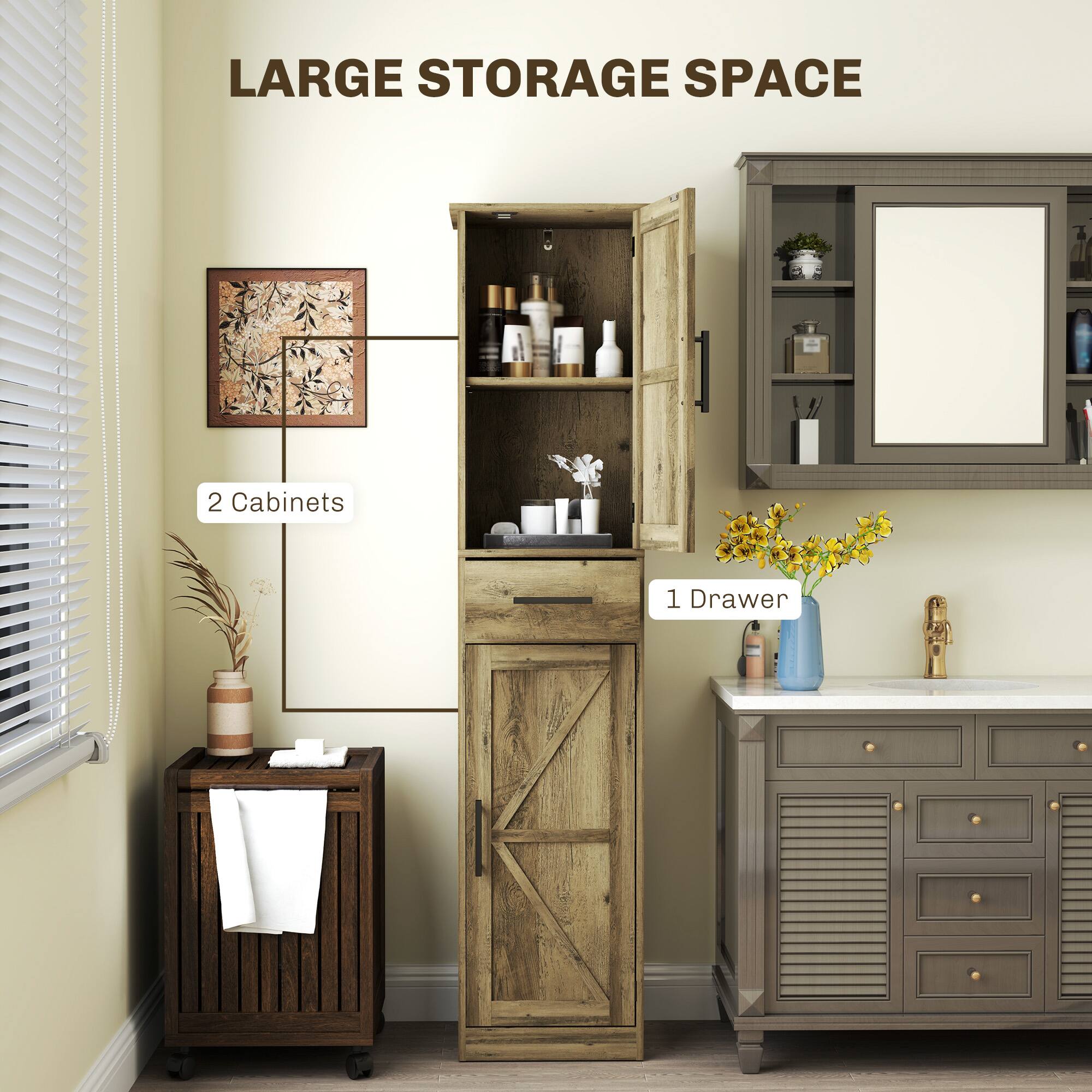 LARGE STORAGE SPACE
2 Cabinets
1 Drawer