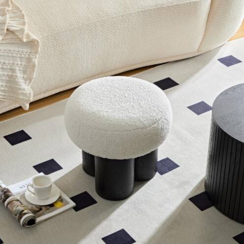 Left. GOODSILO - Mushroom Stool with Plush Seat and Wood-Like Barrel Base for Versatile Home Seating and Decor - White.