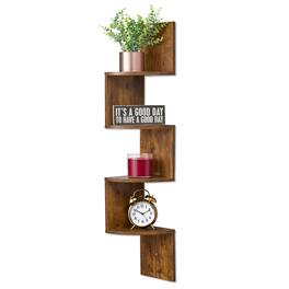 Sorbus - 5-Tier Zig Zag Floating Corner Wall Bookshelf Unit – (40" Tall) for Living Room, Bedroom, Office, & More - Brown