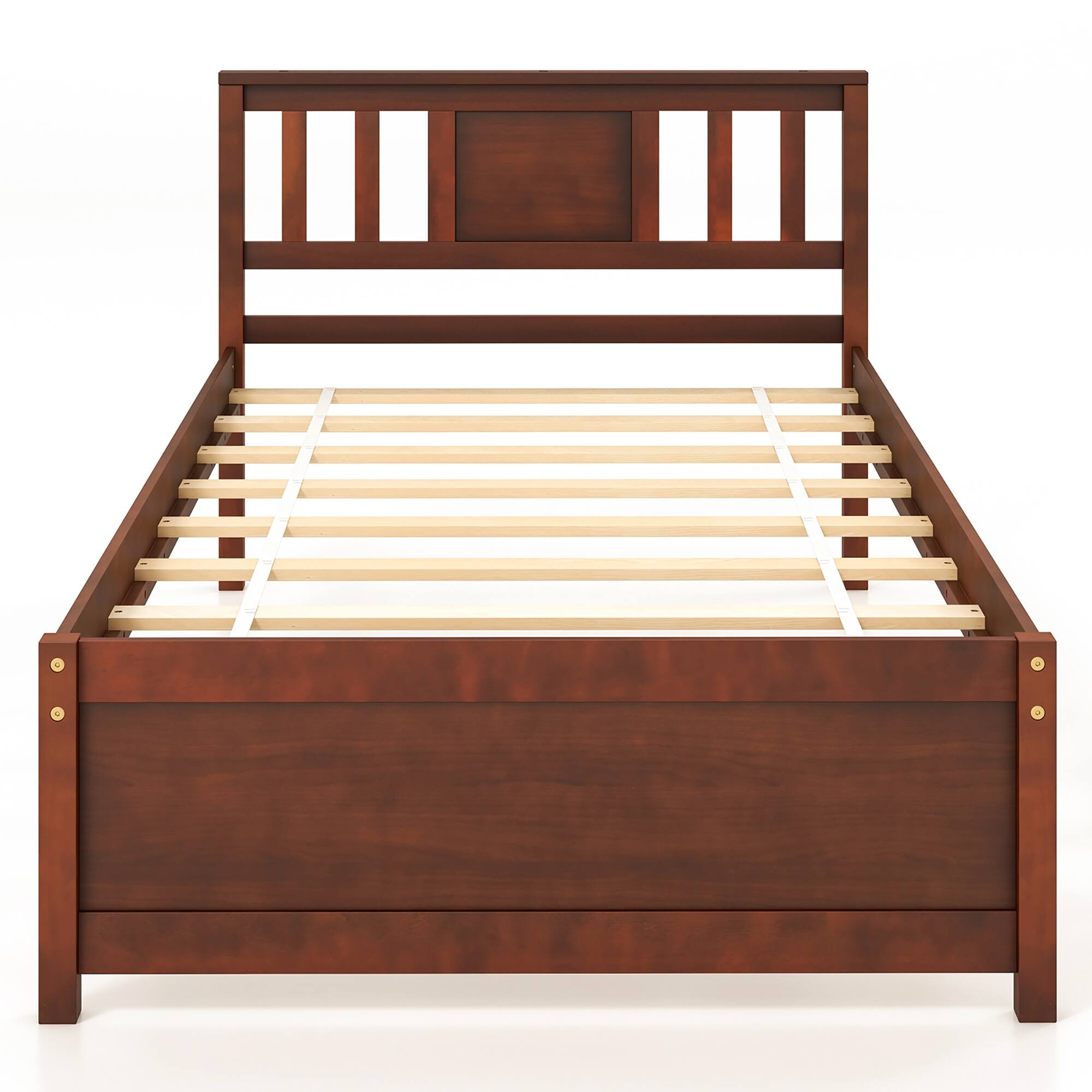 Alt View 1. Gymax - Gymax Twin Size Bed Frame w/ Headboard Wood Slat Support No Box Spring Needed - Walnut.