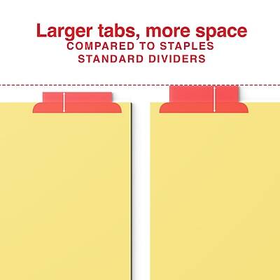 Larger tabs, more space  
COMPARED TO STAPLES STANDARD DIVIDERS
