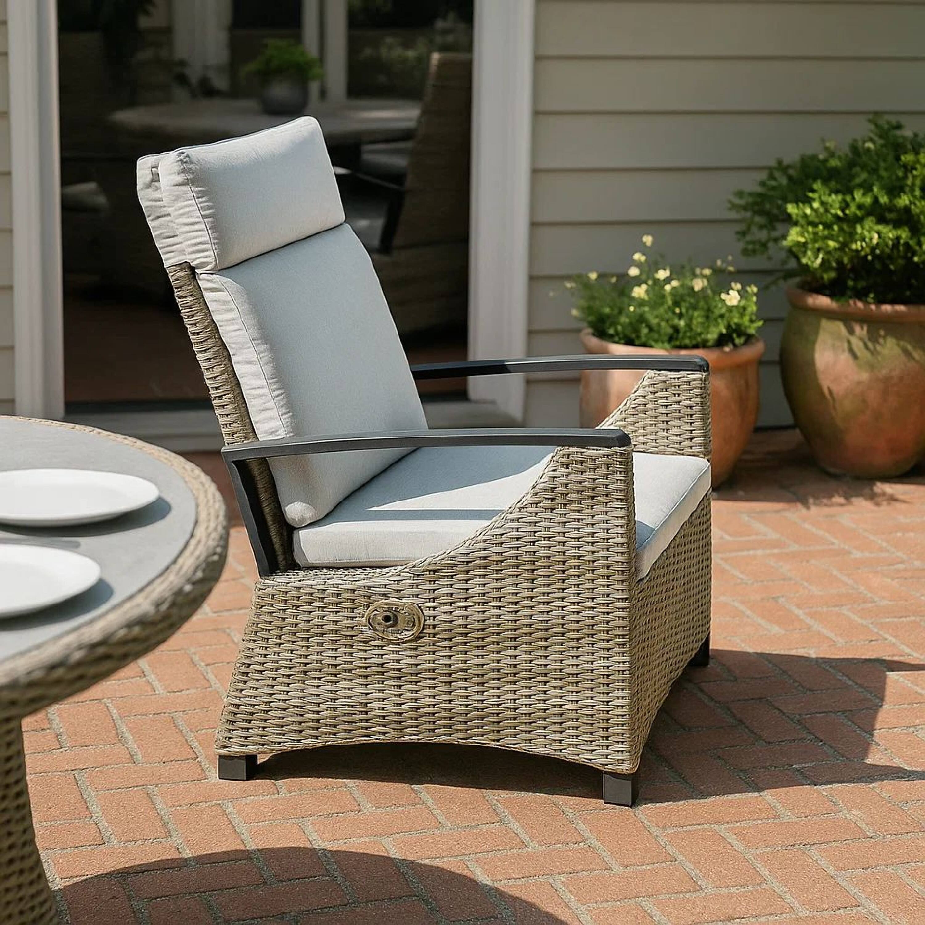 Alt View 7. Manhattan Lane - Foca 26 Inch Outdoor Dining Armchair,Tufted Backrest - Gray, Brown, Black.