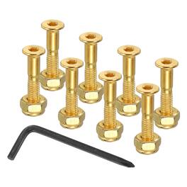 Unique Bargains - 13.5 mm/0.5" Skateboard Hardware Kit, 8pcs Mounting Screws Bolts Nuts Set with Hex Key for Cruiser - Gold