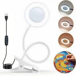 Luckbyte - 48 LED Magnifying Desk Lamp with Clamp, 5X Magnifier Glass, 3 Color Modes & Stepless Dimming, Flexible Gooseneck Light