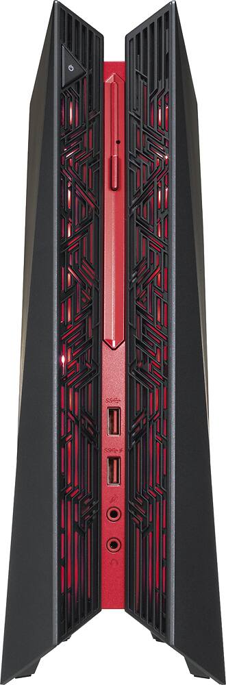Front. ASUS - Desktop - Intel Core i7 - 16GB Memory - 1TB Hard Drive + 256GB Solid State Drive - Black/Red.