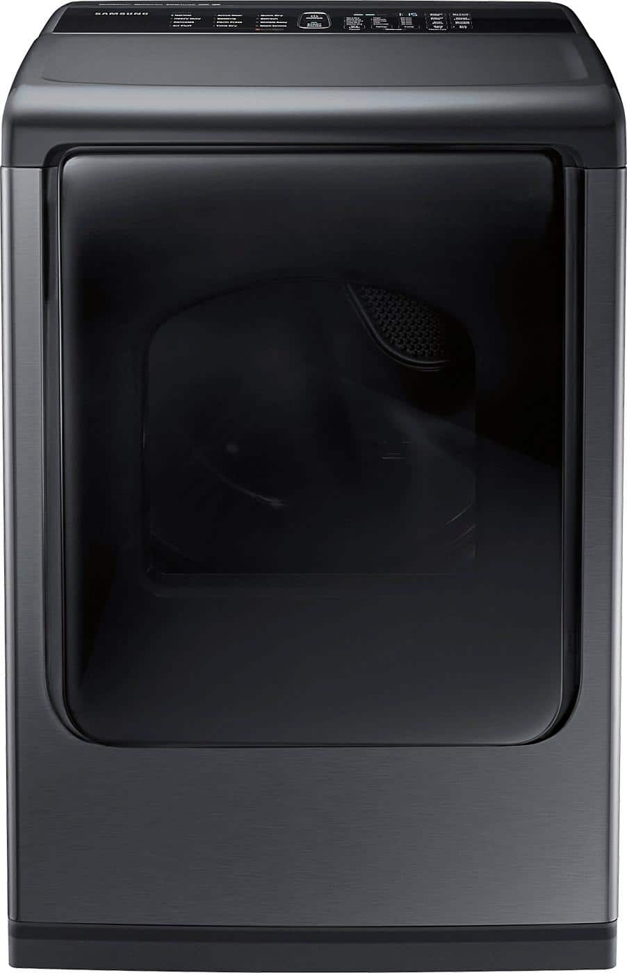 Front. Samsung - 7.4 cu. ft. 12-Cycle Gas Dryer with Steam - Black stainless steel.
