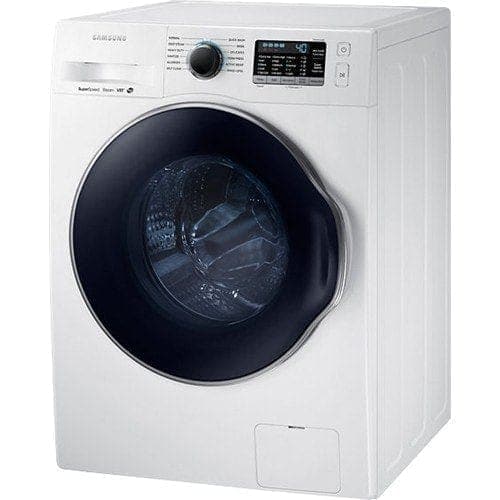 Left View: Samsung - 2.2 Cu. Ft. High Efficiency Stackable Front Load Washer with Steam - White