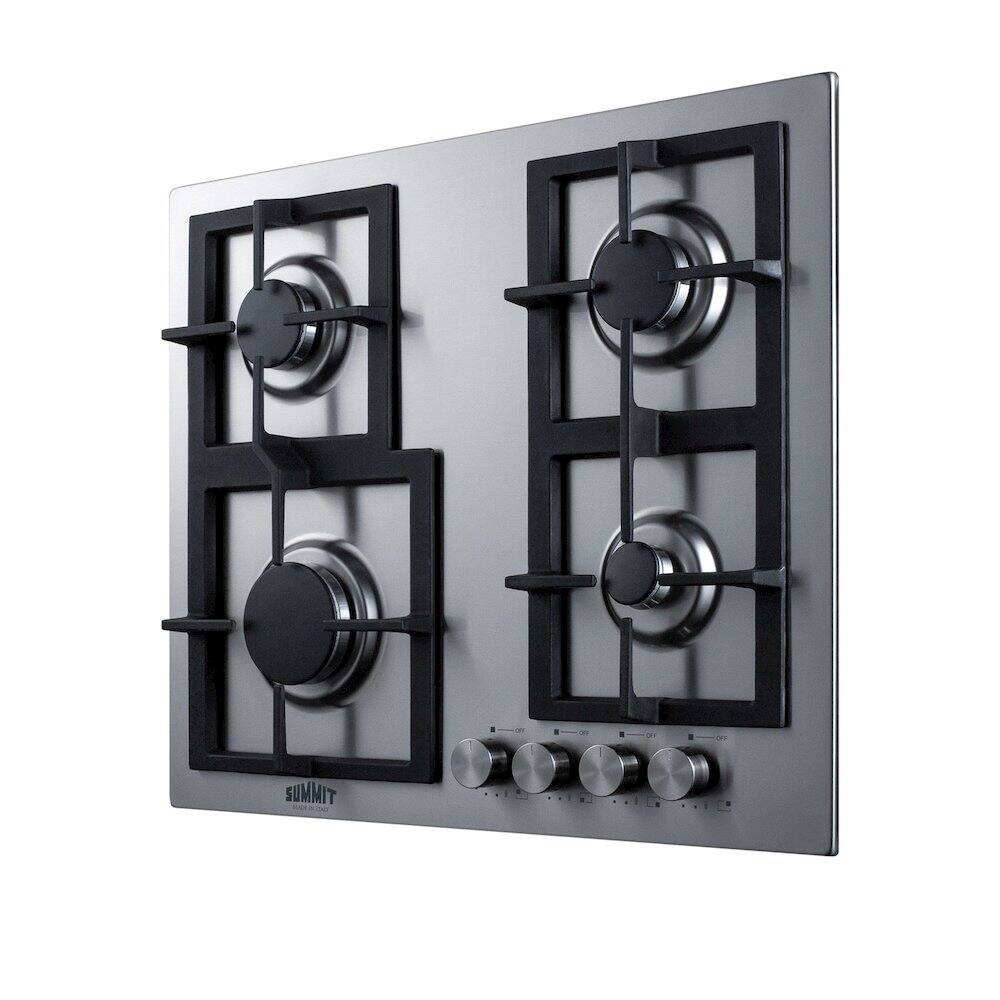 Angle. SUMMIT - 24" Wide 4-Burner Gas Cooktop In Stainless Steel - Silver.