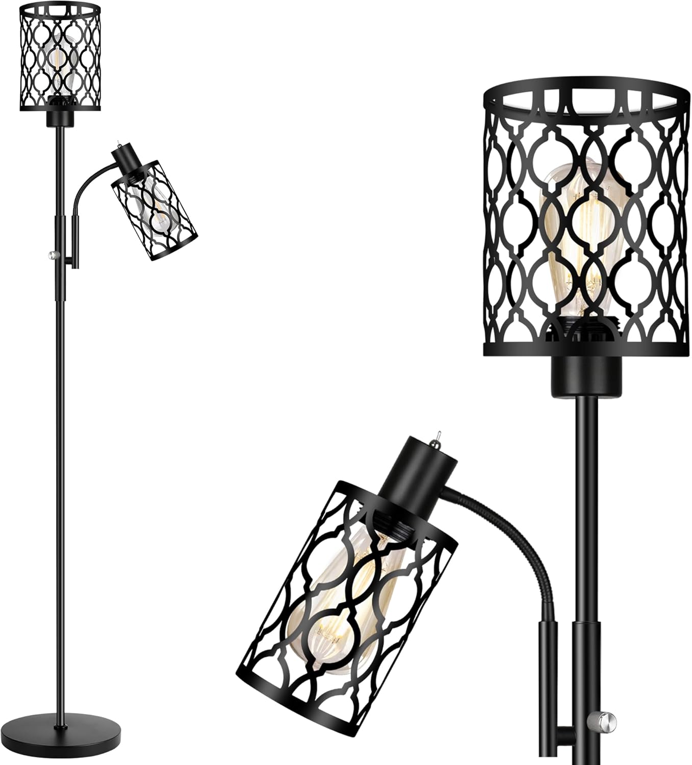 Alt View 3. Akoasm - Black 72 in.H Farmhouse Floor Lamp for Living Room with Adjustable Reading Lamp, 2 LED Bulbs.