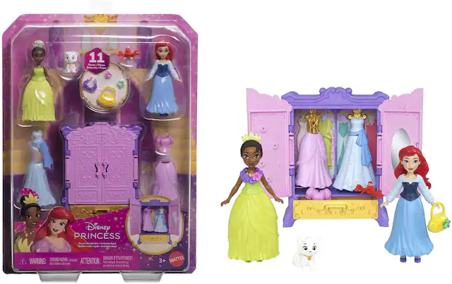 **Disney Princess Royal Wardrobe - Armario Real Garde-robe Royal**
**11 Pieces - Piezas - Éléments - Peças**
**WARNING: CHOKING HAZARD - Small parts. Not for children under 3 years.**
**ATTENTION: DANGER D'ÉTOUFFEMENT - Petits éléments. Ne convient pas aux enfants de moins de 3 ans.**
**3+**
**MATTEL**
**Royal Wardrobe - Armario Real Garde-robe Royal**