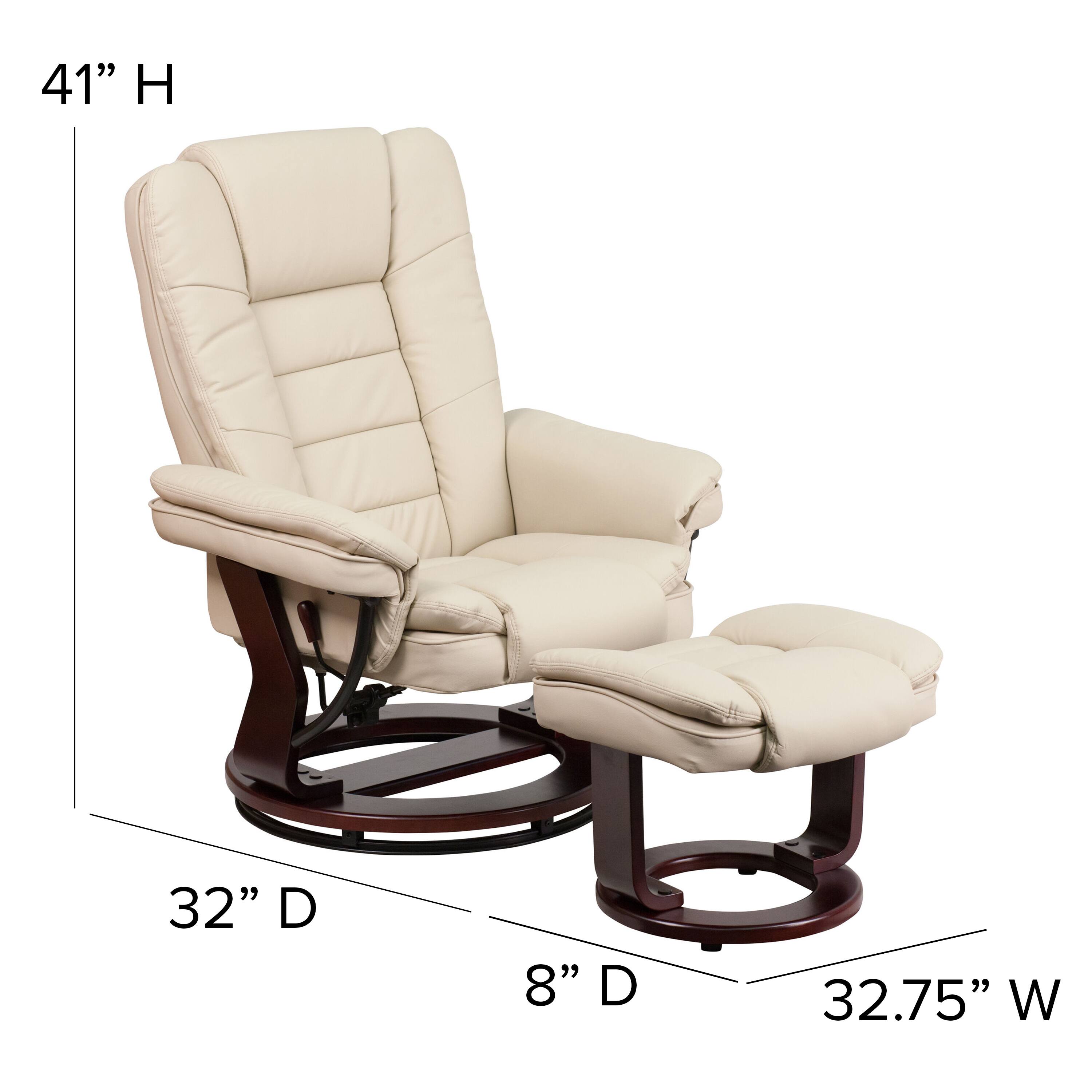 Alt View 13. Alamont Home - Bali Beige LeatherSoft Multi-Position Recliner &Ottoman w/Swivel Mahogany Wood Base - Beige.