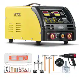 VEVOR - Dual Pro Stud Welder Deluxe AL/Fe Dent Repair Kit, Professional 5KW Welder with Auto/Manual Welding and 10 Modes - Yellow;Black