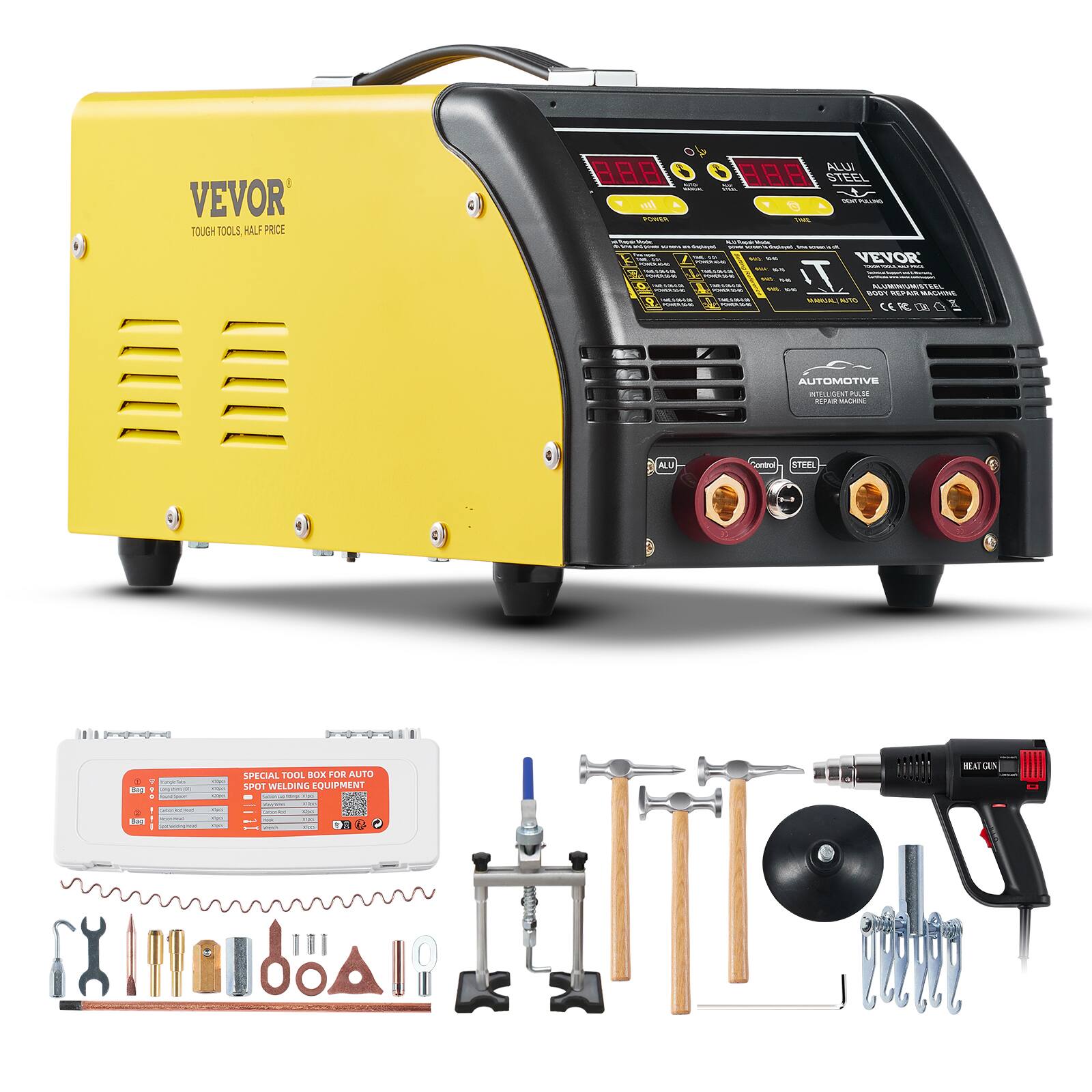 VEVOR TOUGH TOOLS, HALF PRICE

ALUI STEEL PULLING POWER ML - FLWE - - - - vo. VEVOR M Wills 154 miss - - VILLE MIVILVA TVL. M 5 - T LUMINIUMISTEEL BOOT SOUP-JAIR MACHINE SEASS MINUAL RUTO 9 POWER PESSE

AUTOMOTIVE INTELLIGENT PULSE REPAIR MACHINE

ALU
onto
STEEL

Dog by:
- - 1 myzum.ru
- - KOPY - ...

SPECIAL TOOL BOX FOR AUTO SPOT WELDING EQUIPMENT = Your 100 CHICHORONE - THEY Can 3

HEAT GUN