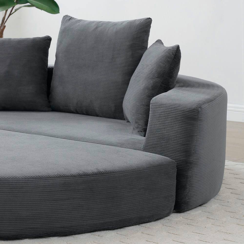 Alt View 4. Kadyn - Convertible Sofa Bed, Multi-Functional Circular Futon Floor Lounge Sofa, No Assembly Corduroy Fabric - Gray.