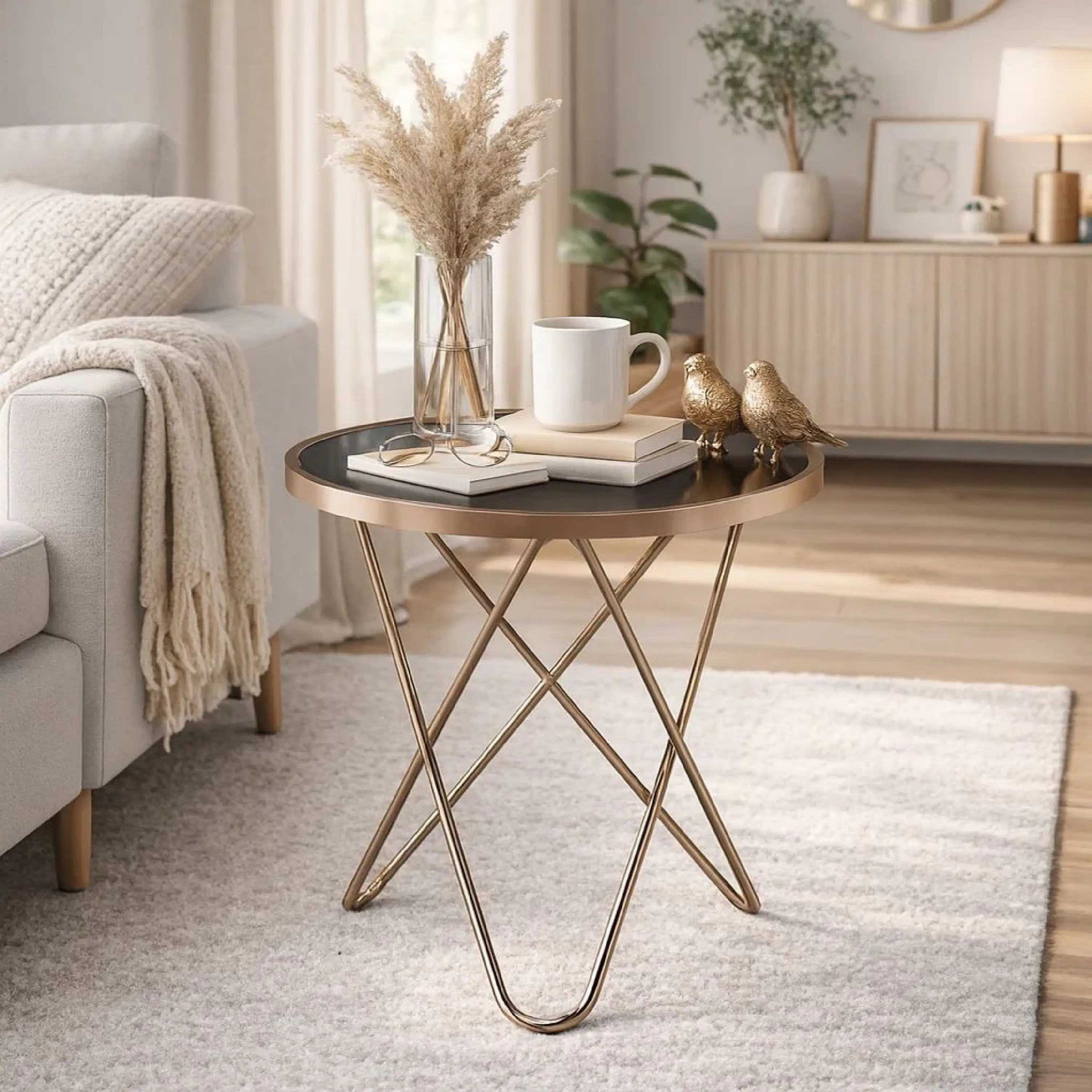 Alt View 5. Manhattan Lane - Valora End Table - Black Glass & Gold.