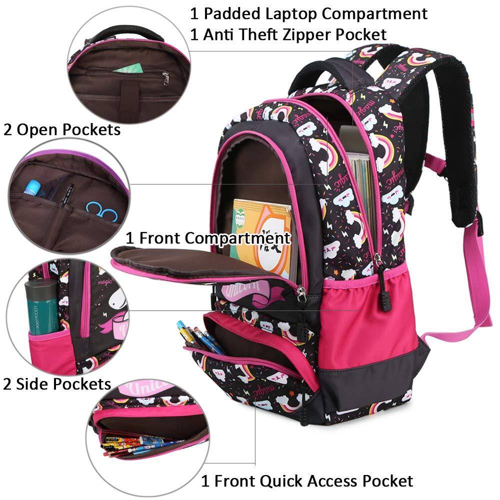 Back. Cozy Serene - Backpack For Elementary School Bookbag Set Cute Unicorn Backpacks Water Resistant - Caticorn Pink.