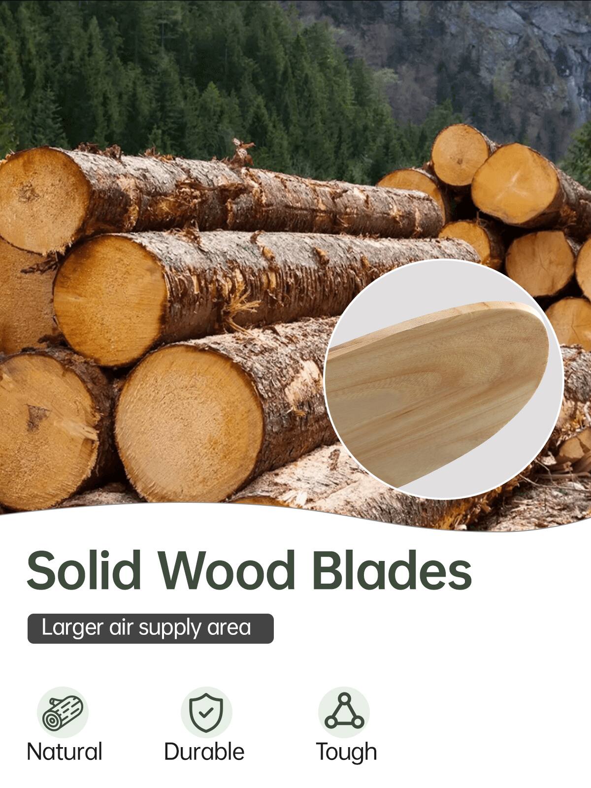Solid Wood Blades  
Larger air supply area  
Natural  
Durable  
Tough
