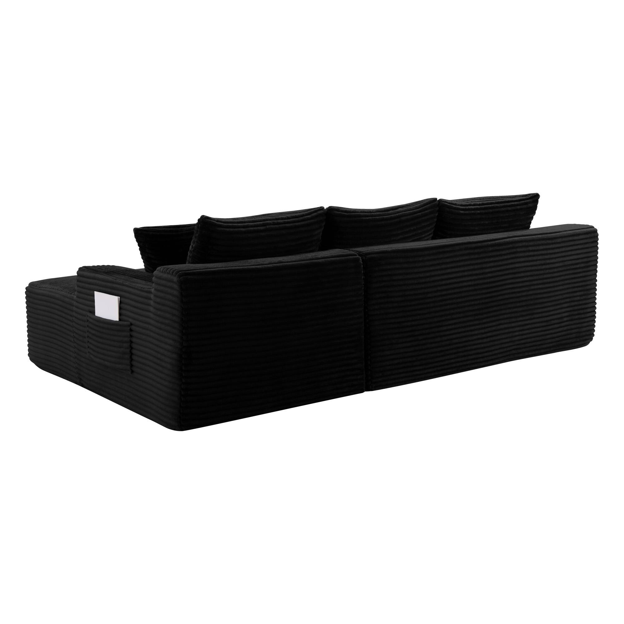 Alt View 1. Boyel Living - 106.3-Inch Corduroy Modular L-Shaped Cloud Sectional Sofa with Chaise - Black.