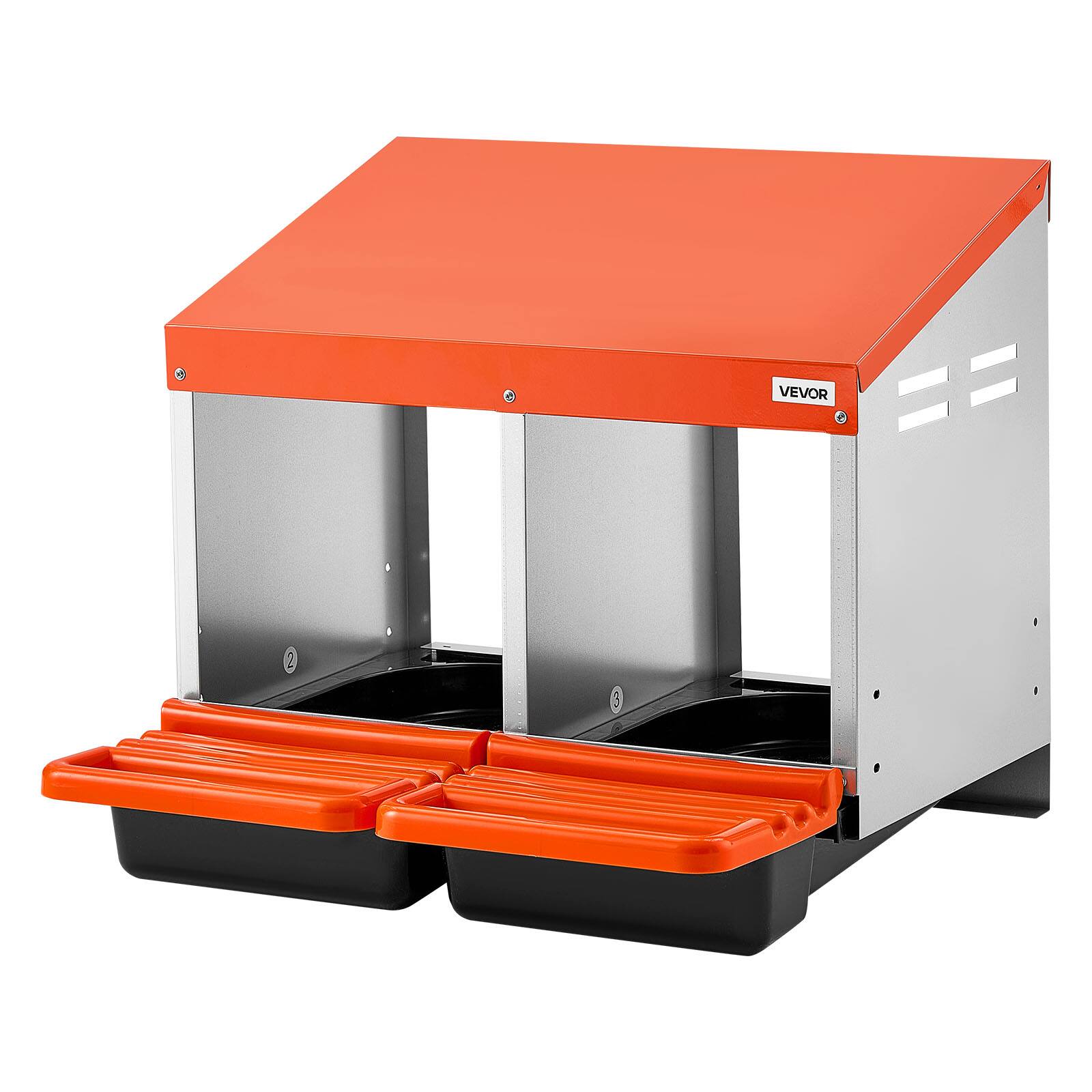 Alt View 5. VEVOR - Chicken Nesting Boxes, 2 Compartments, Easy Egg Collection, Wall Mount, Galvanized Steel and High-Strength Plastic - Orange + black + silver.