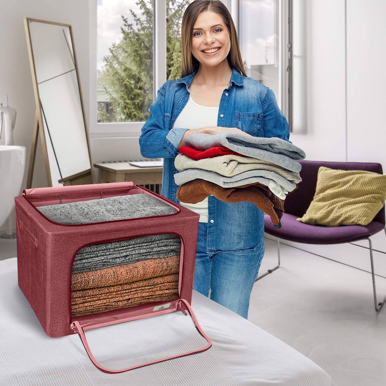 Left. Sorbus - Sorbus Jumbo Storage Bins with Metal Frame, Oxford Fabric Storage Containers with Large Clear Window & Carry Handles - Pink.