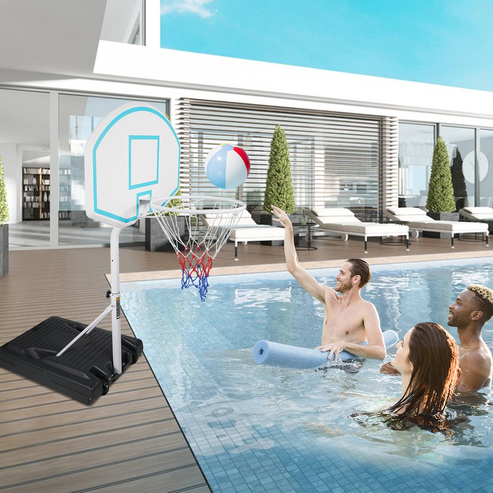 Alt View 1. Ecooso - Poolside Basketball Hoop System, Adjustable 3.1-4.7 ft, 36" Backboard, Indoor/Outdoor - Blue.
