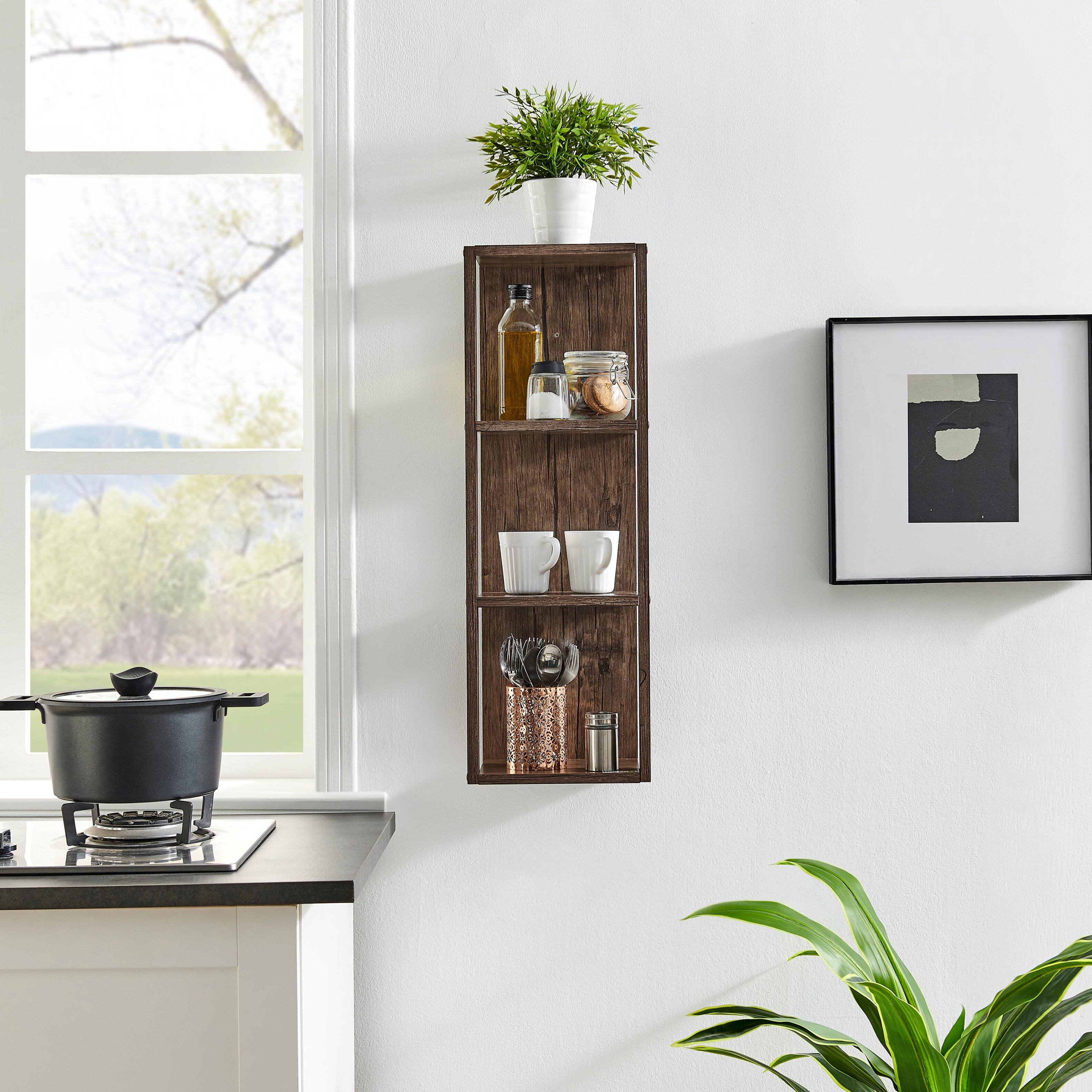 Alt View 1. Danya B - Recife Vertical Three-Tier Cube Wall Shelf - Hickory - Hickory.