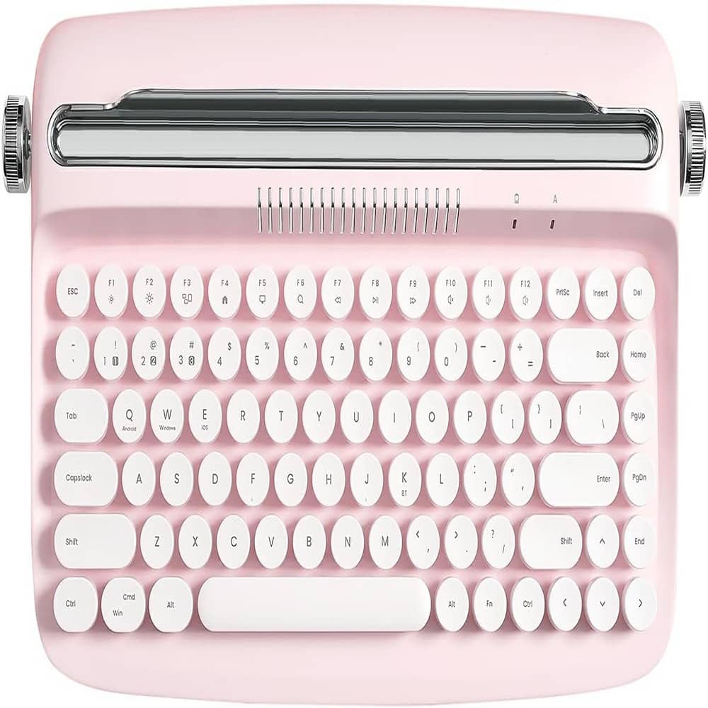 RTMB - ACTTO B303 Wireless Typewriter Keyboard, Bluetooth, Retro Design, Pink - Size: B303 Style: Baby Pink
