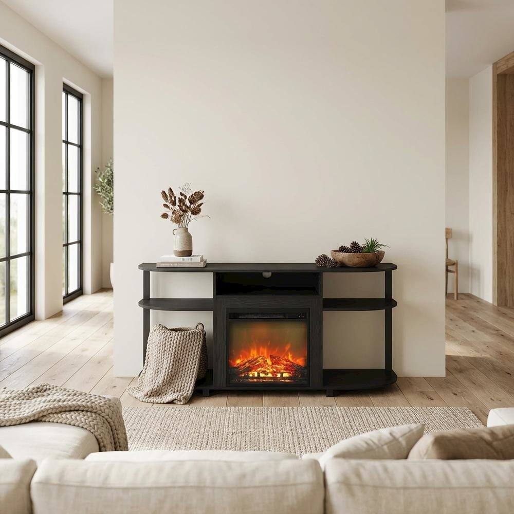 Alt View 2. FurniFact - Entertainment Center Stand, Fireplace, TVs up to 55 Inch, Brown Finish - Brown.