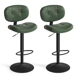Songmics Home - Bar Stools Set of 2, Height Adjustable Kitchen Barstools, Swivel Bar Chairs Quilt PU Leather Surface - Forest Green