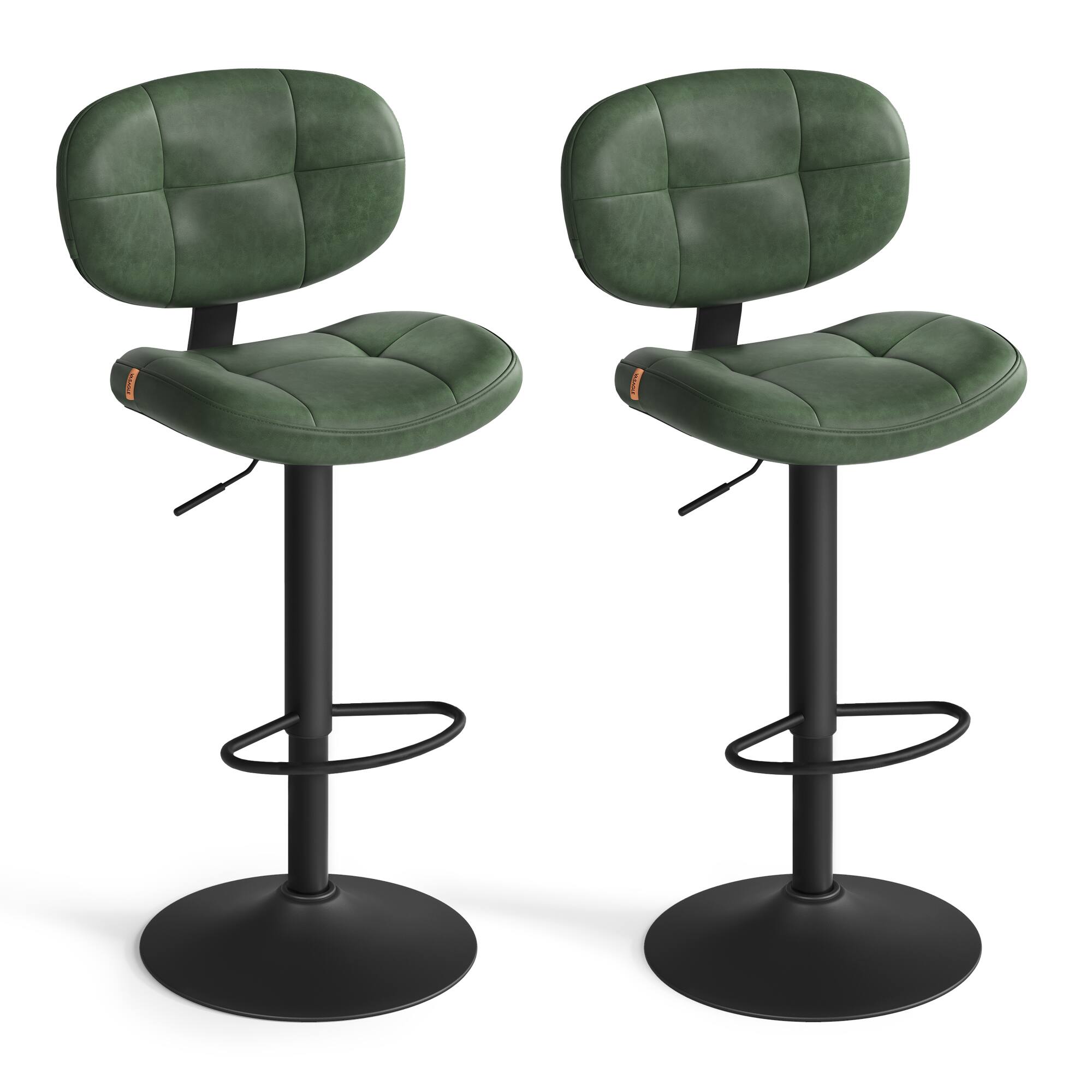 Front. Songmics Home - Bar Stools Set of 2, Height Adjustable Kitchen Barstools, Swivel Bar Chairs  Quilt PU Leather Surface - Forest Green.