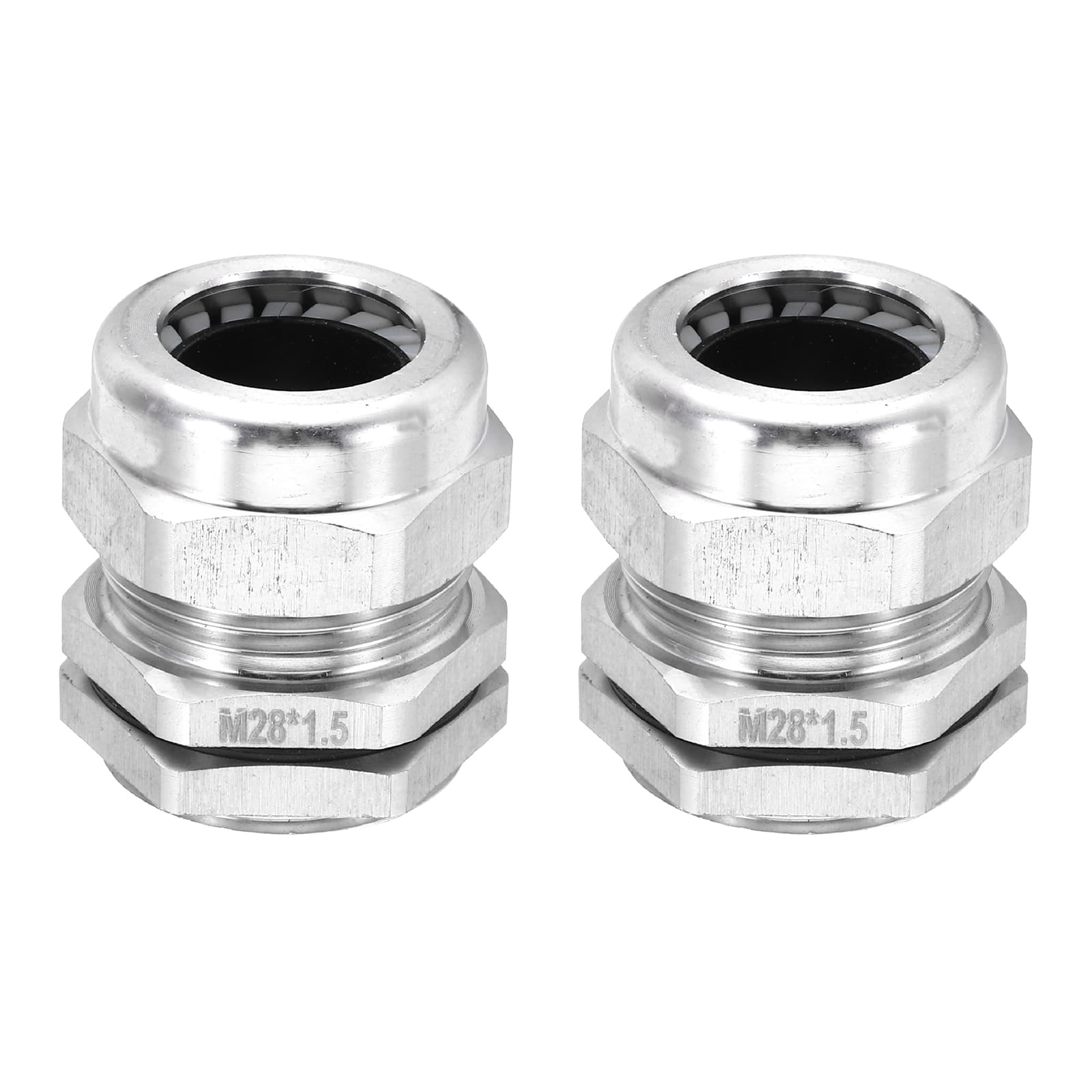 Unique Bargains - M28x1.5mm Cable Gland, IP68 Waterproof Strain Relief, 304 Stainless Steel, for 13-18mm Wire, 2pcs - Silver