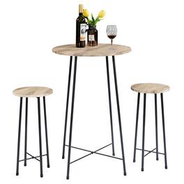 Vecelo - 3-Piece Pub Table Set - Counter Height Table & 2 Stools,Breakfast & Coffee Table for Small Spaces, Compact Bistro Set - Maple