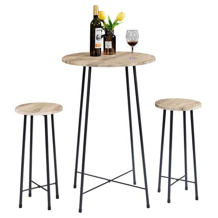 Front. Vecelo - 3-Piece Pub Table Set - Counter Height Table & 2 Stools,Breakfast & Coffee Table for Small Spaces, Compact Bistro Set - Maple.