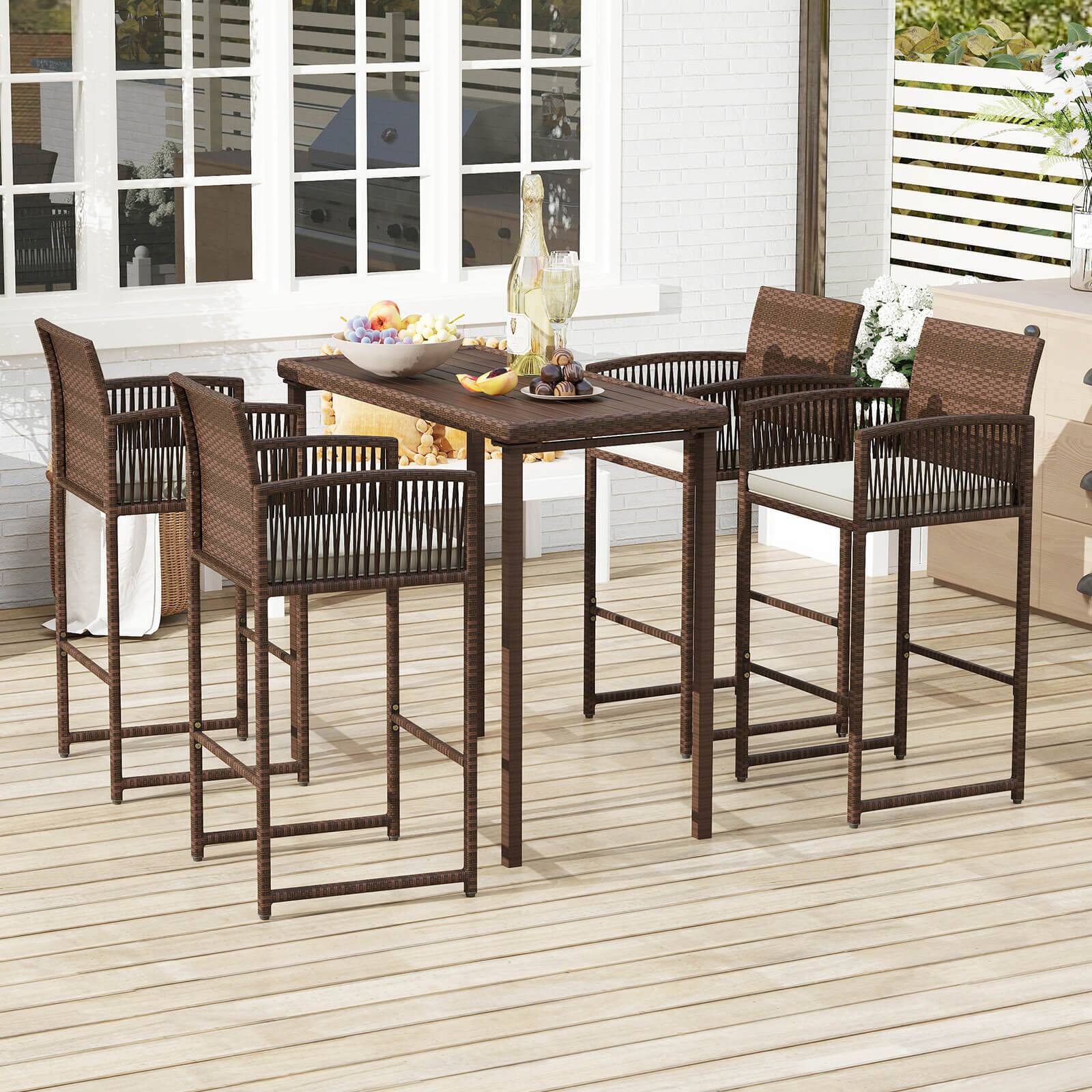 Alt View 1. Costway - Costway Patio Bar Stools Set of 4 PE Rattan Bar Height Chairs with Backrests & Armrests - Multicolor.
