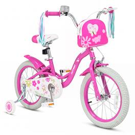 Costway - 16 Inches Girls Bike with Front Bag, Children Training Bicycle for 4-7 Years Old - Pink