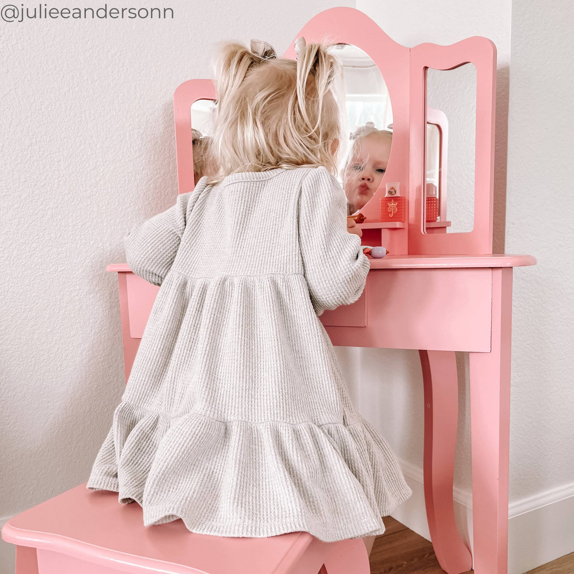 Alt View 2. Teamson Kids - Kids Vanity Table and Stool, Pink.
