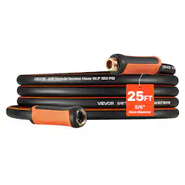 VEVOR - Garden Hose, 25 ft 5/8" Heavy Duty 4-Layer Rubber Water Hose, 150PSI Working & 600PSI Burst, Flexible & Non-kink Outdoor - Orange + Black