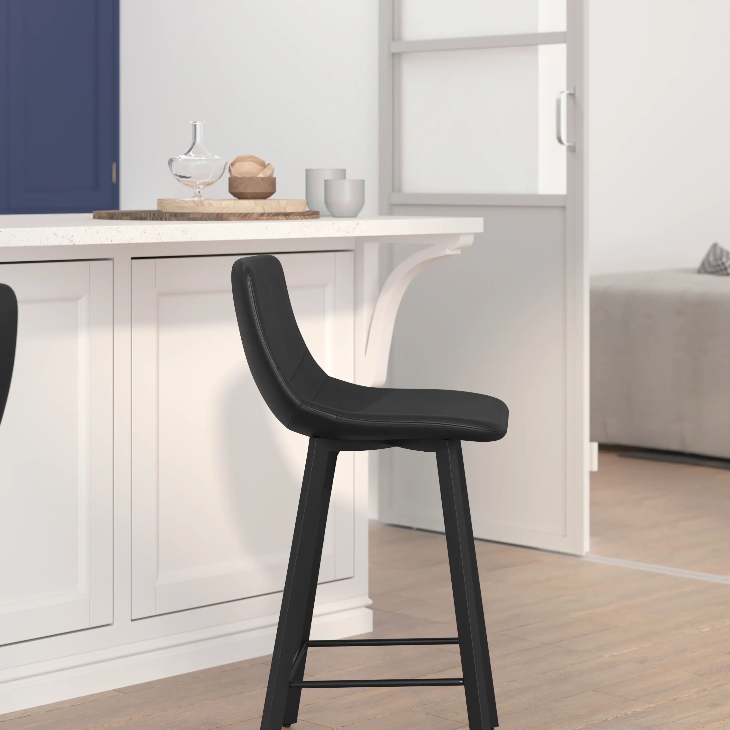 Alt View 3. Flash Furniture - Caleb Modern Armless 24 Inch Counter Height Stools Commercial Grade with Footrests in Black LeatherSoft and Black Matte - Black.