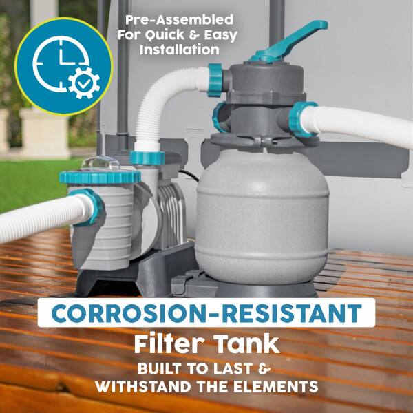 Pre-Assembled For Quick & Easy Installation  
CORROSION-RESISTANT Filter Tank  
BUILT TO LAST & WITHSTAND THE ELEMENTS
