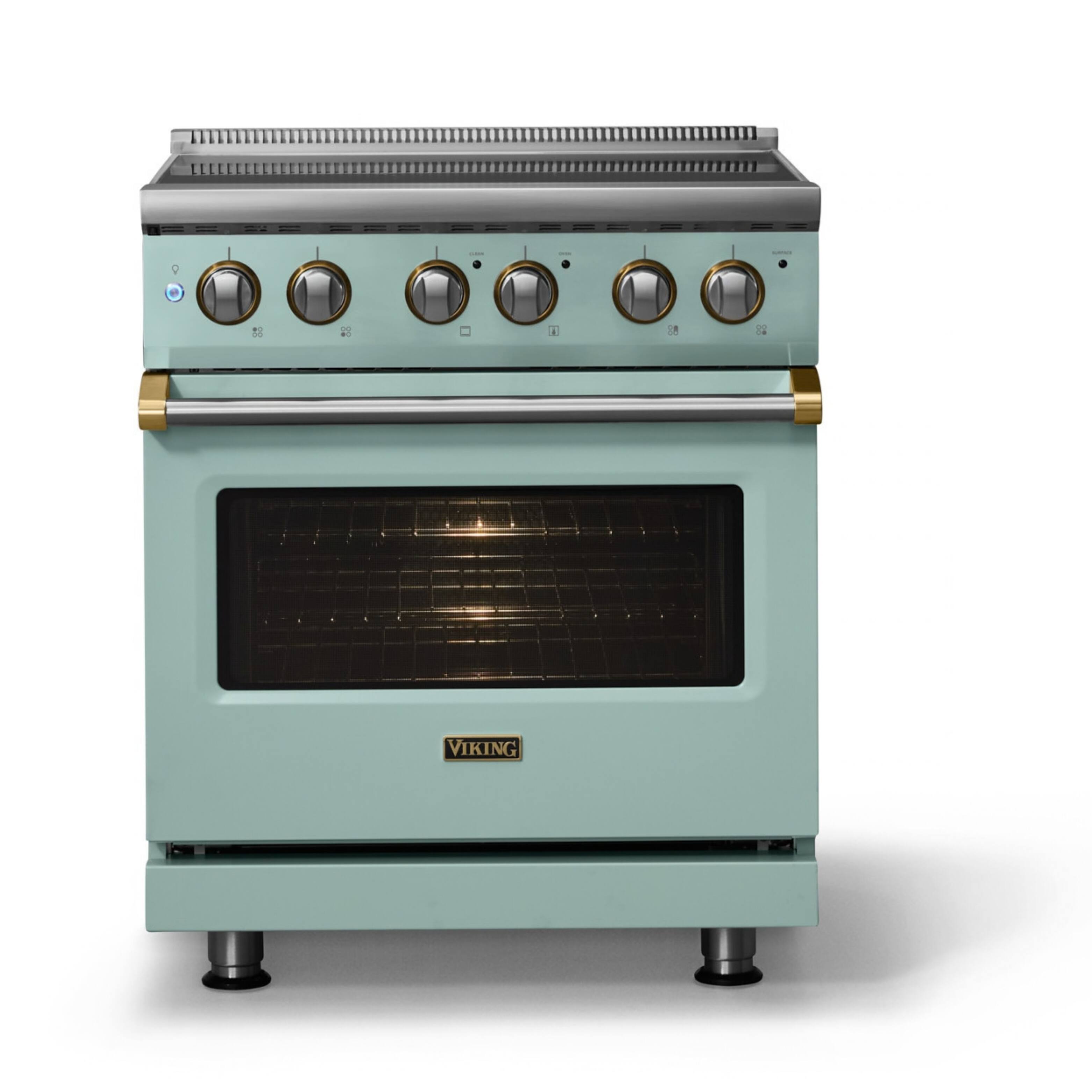 Alt View 1. Viking - 30"W. Pro5S 4.7 Cu. Ft. Freestanding 4 Element  Electric Convection Range - Splash/Brushed Brass - Splash.