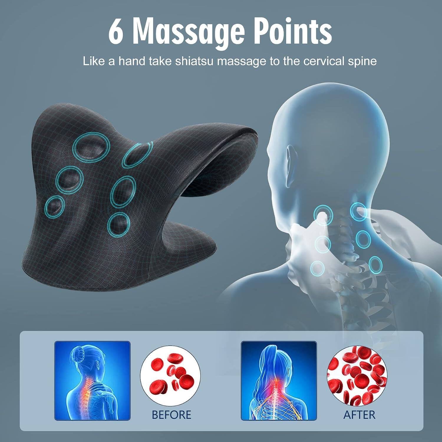 6 Massage Points  
Like a hand take shiatsu massage to the cervical spine  

BEFORE  
AFTER