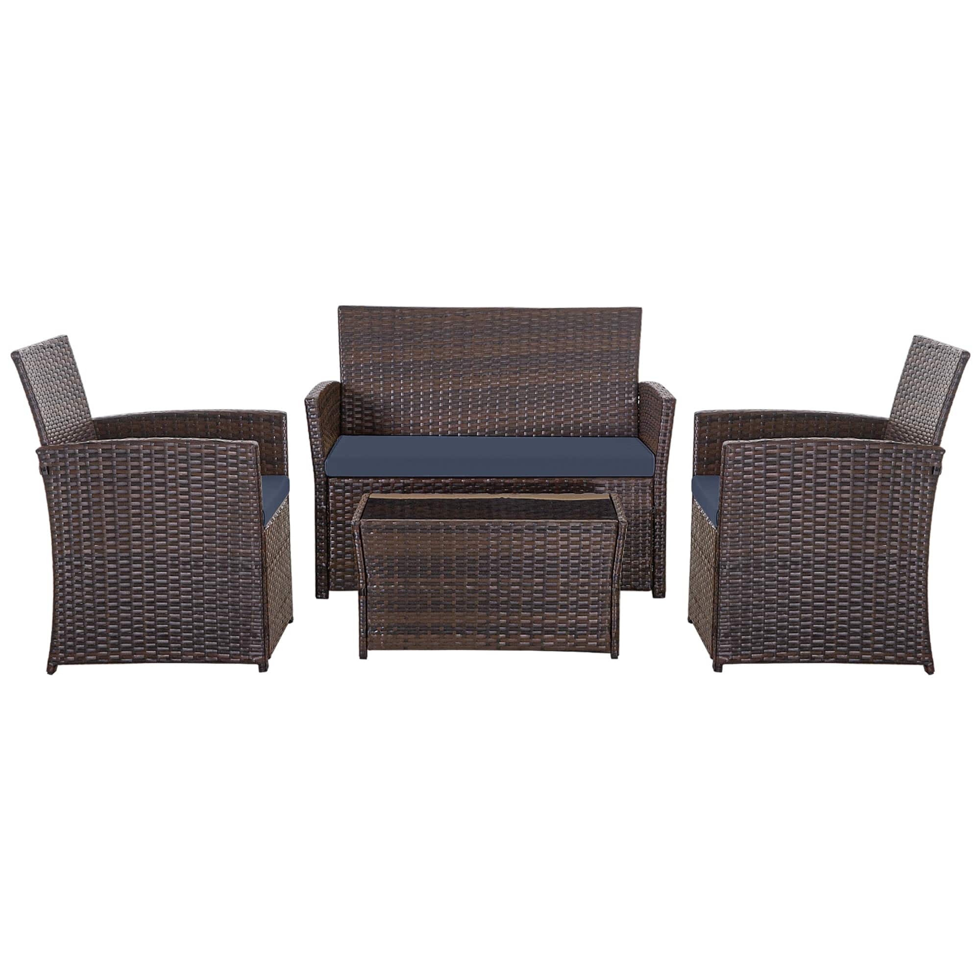 Boyel Living - Blue 4-Piece Set Outdoor Patio Sofa with 4-piece sofa set with coffee table - Brown