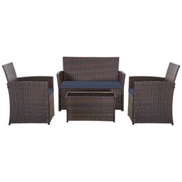 Boyel Living - Blue 4-Piece Set Outdoor Patio Sofa with 4-piece sofa set with coffee table - Brown