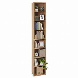 Gymax - 71 Inches Tall Narrow Bookshelf 8-Tier Slim Bookcase w/ 4 Adjustable Shelves Natural - Yellow