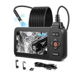 VEVOR - Triple Lens Endoscope with Light, 4.5" HD IPS Screen Industrial Borescope Camera, 8 + 2 Lights, 8X Zoom - Black
