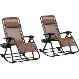Chateau Abodes - Zero Gravity Rocking Chair, Foldable Reclining Lounge with Pillow, Cup & Phone Holder for Outdoor - Brown 2 Packs