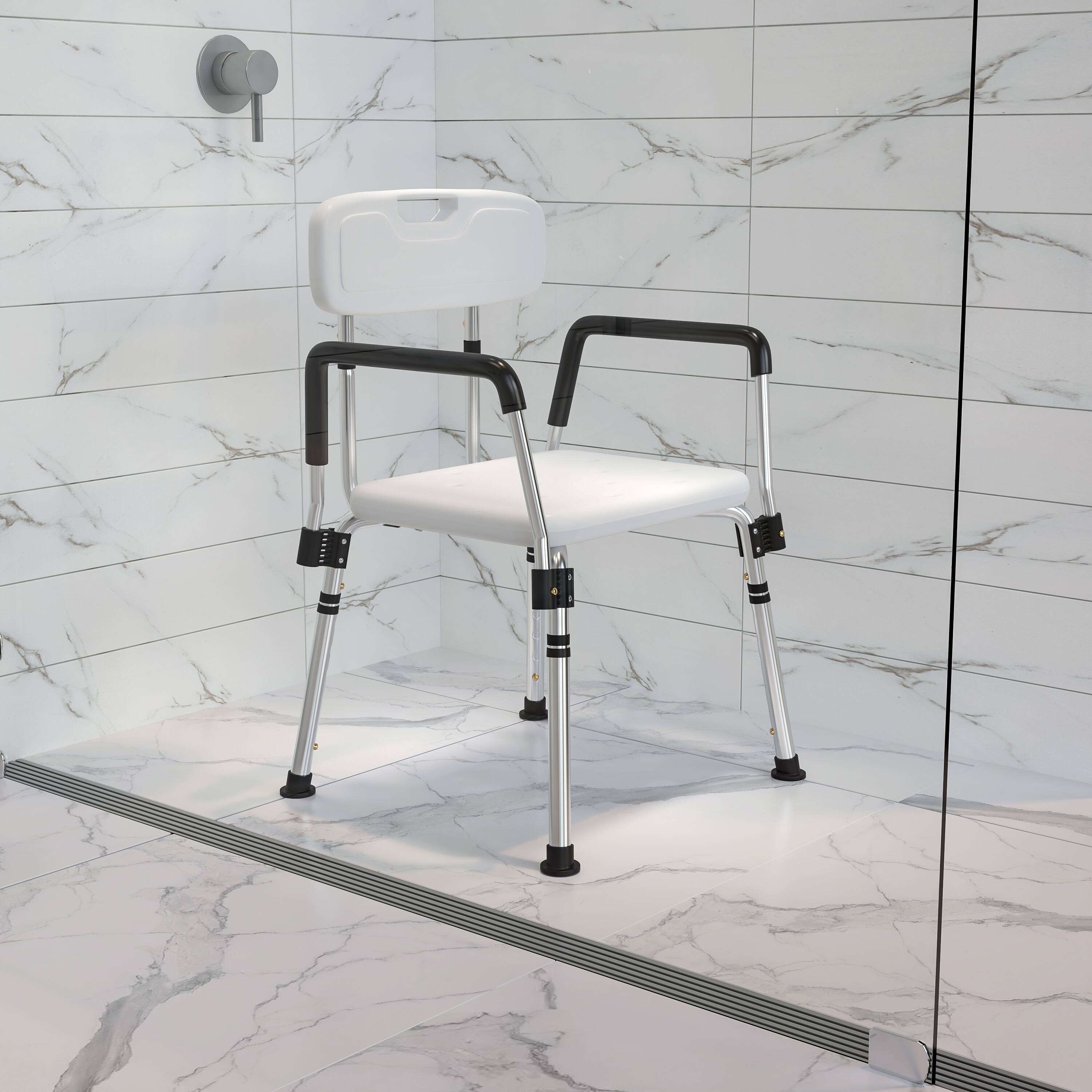Alt View 1. Emma + Oliver - 300 Lb. Capacity Quick Release Back & Arm Shower Chair - White.