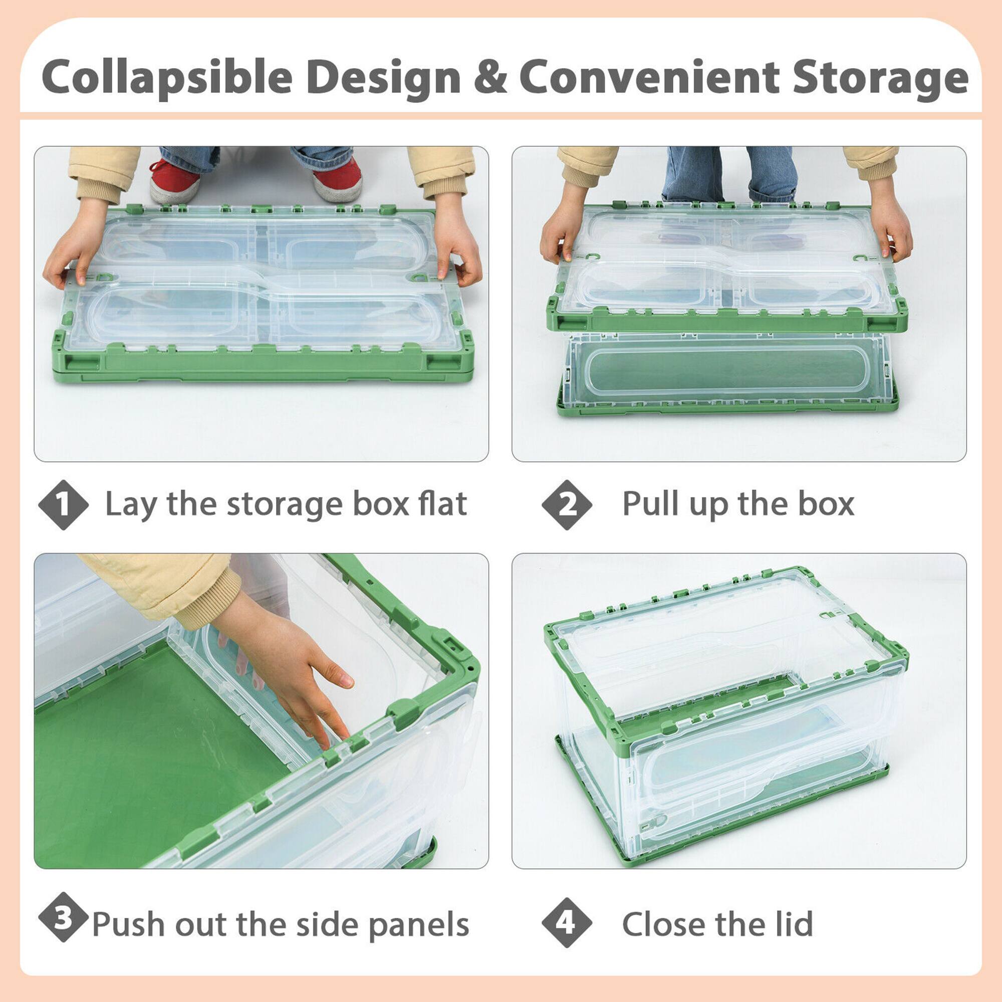 Collapsible Design & Convenient Storage

1. Lay the storage box flat
2. Pull up the box
3. Push out the side panels
4. Close the lid