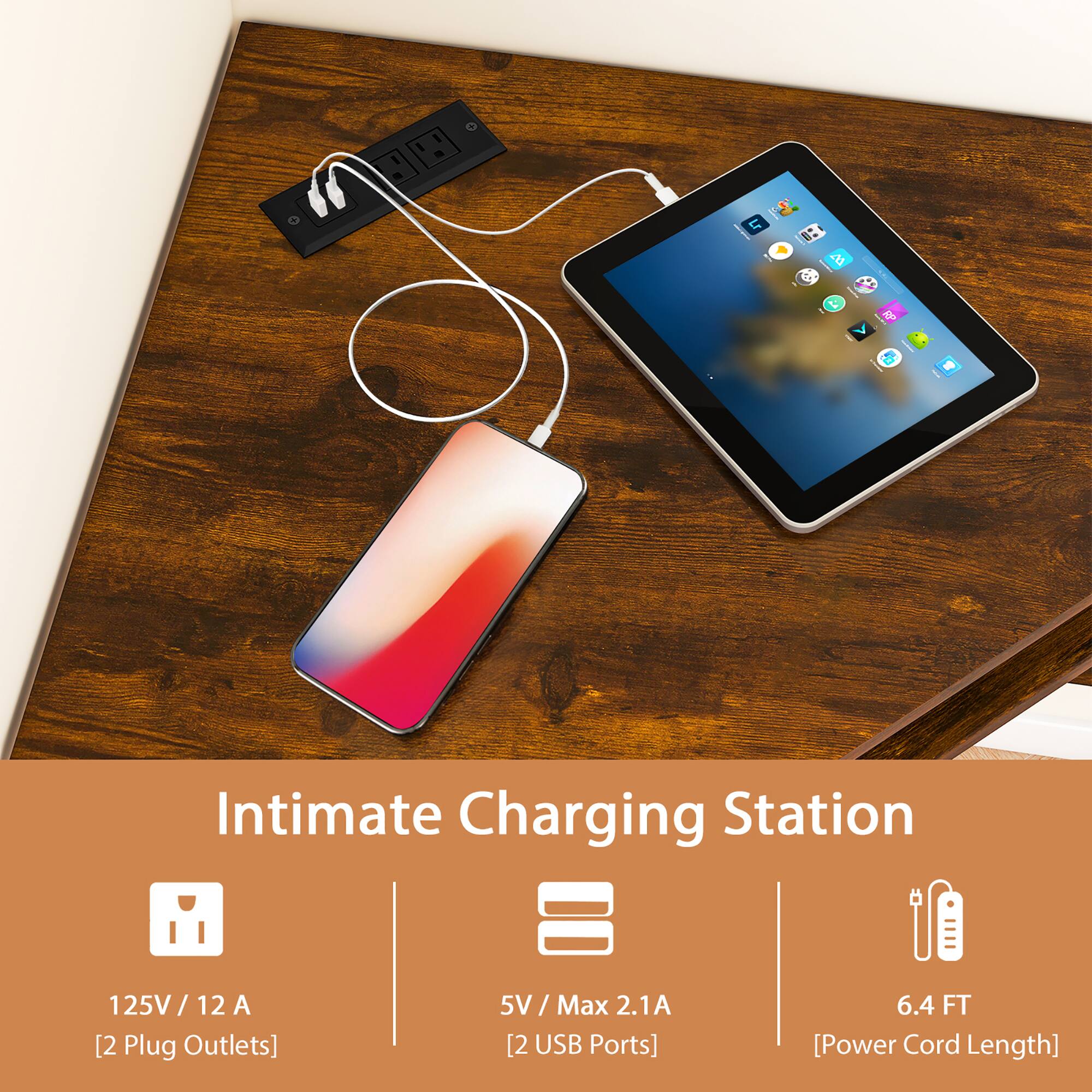 I  :  C i L Y  - Intimate Charging Station 125V / 12 A [2 Plug Outlets] 5V / Max 2.1A [2 USB Ports] 6.4 FT [Power Cord Length]
